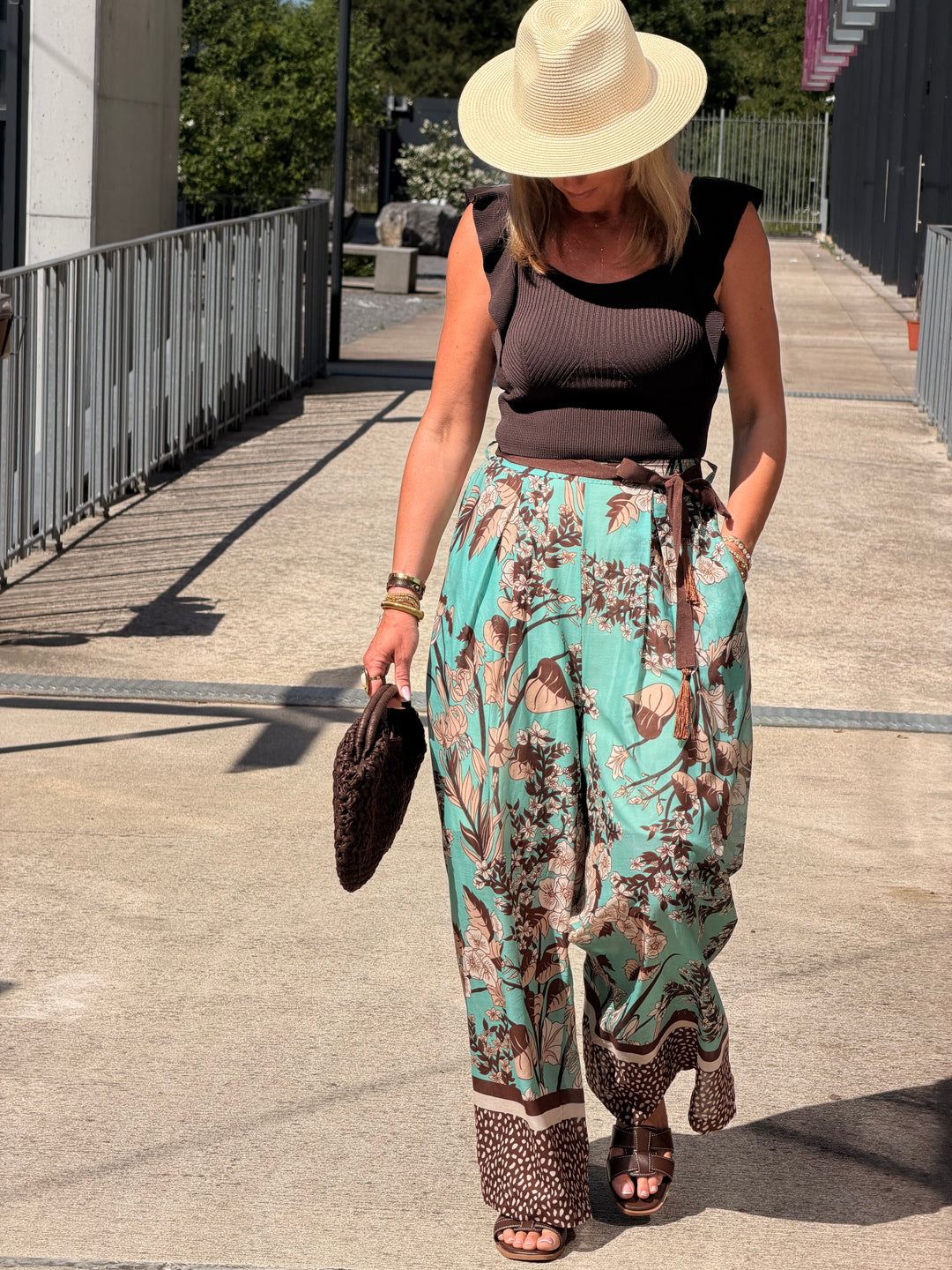 Pantalon imprimé turquoise 250