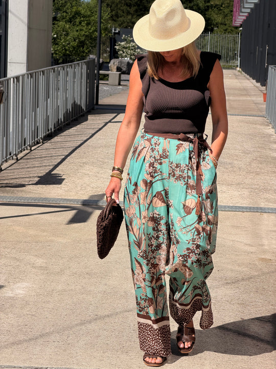 Pantalon imprimé turquoise 250