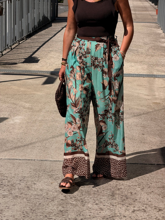 Pantalon imprimé turquoise 250