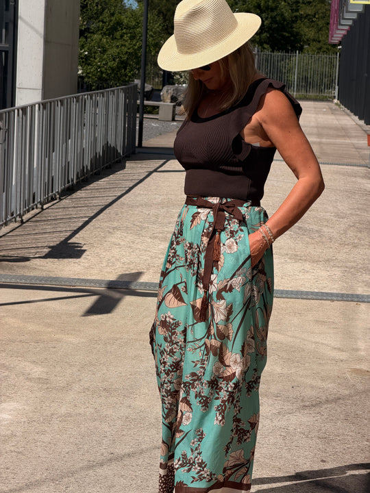 Pantalon imprimé turquoise 250