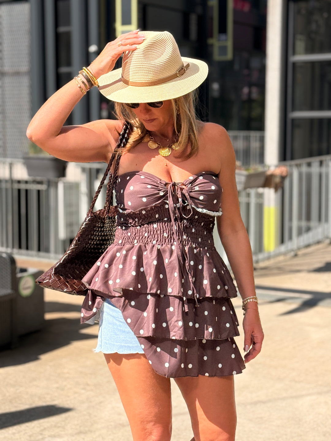 Bustier courte à pois choco 3380