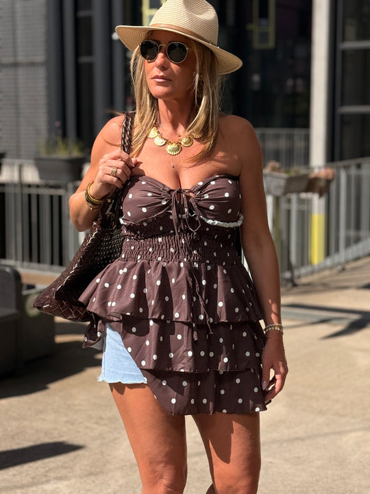 Bustier courte à pois choco 3380