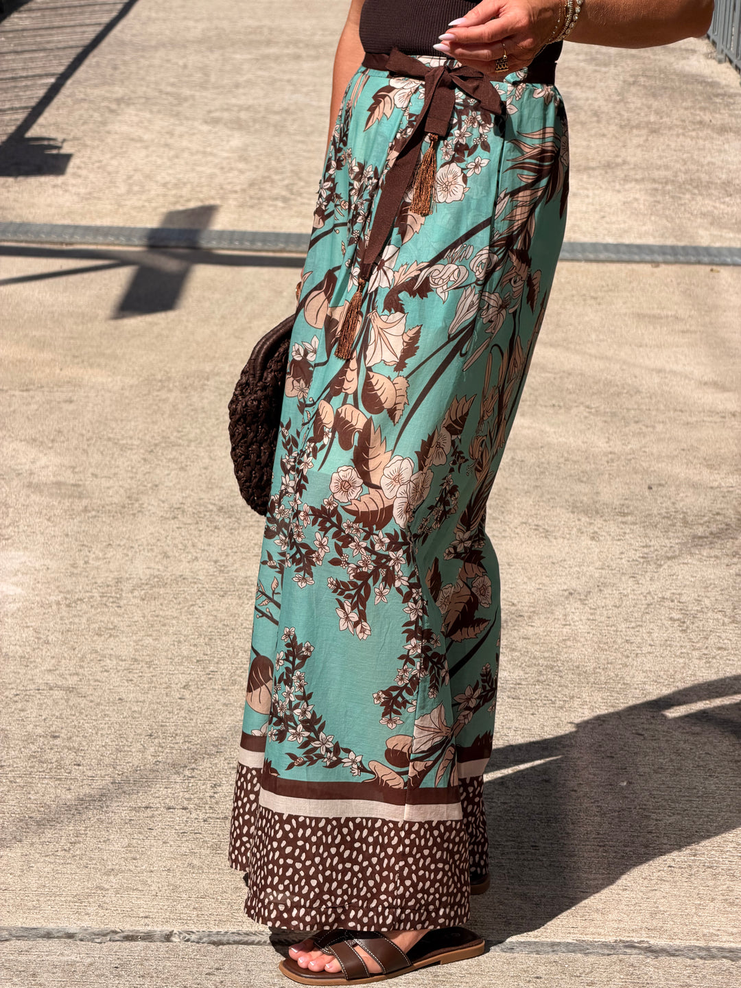 Pantalon imprimé turquoise 250