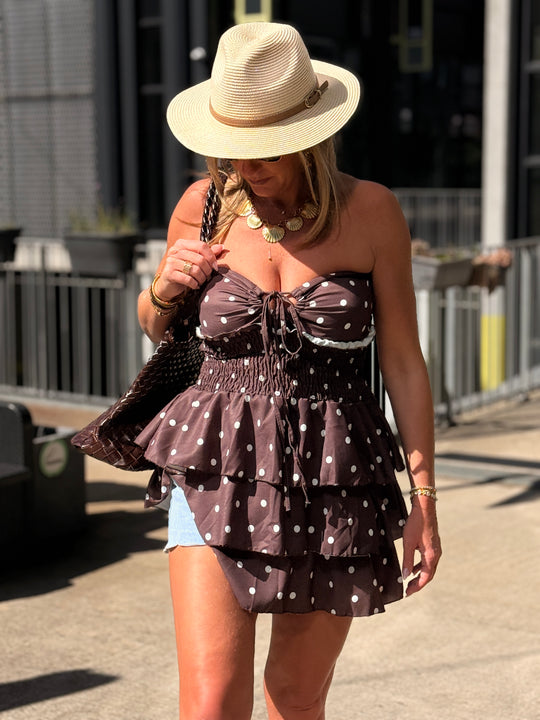 Bustier courte à pois choco 3380