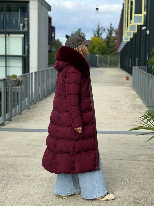 Doudoune longue capuche fourrure Bordeaux 25510