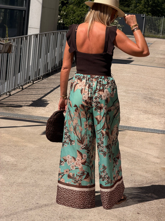 Pantalon imprimé turquoise 250