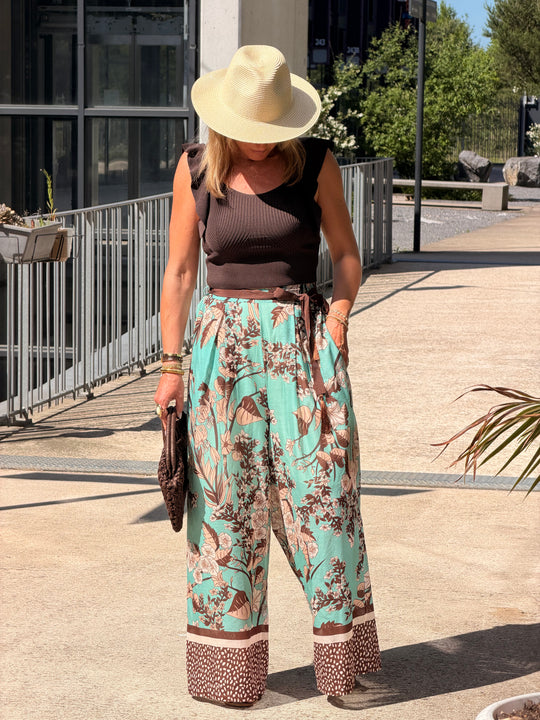 Pantalon imprimé turquoise 250