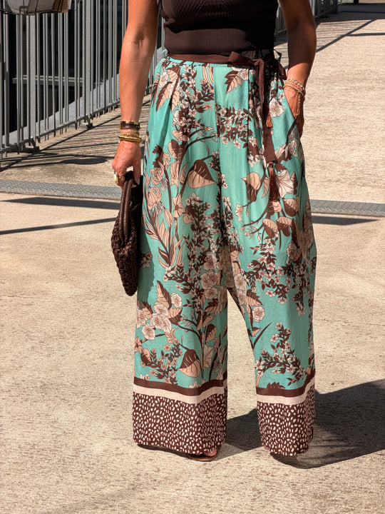 Pantalon imprimé turquoise 250