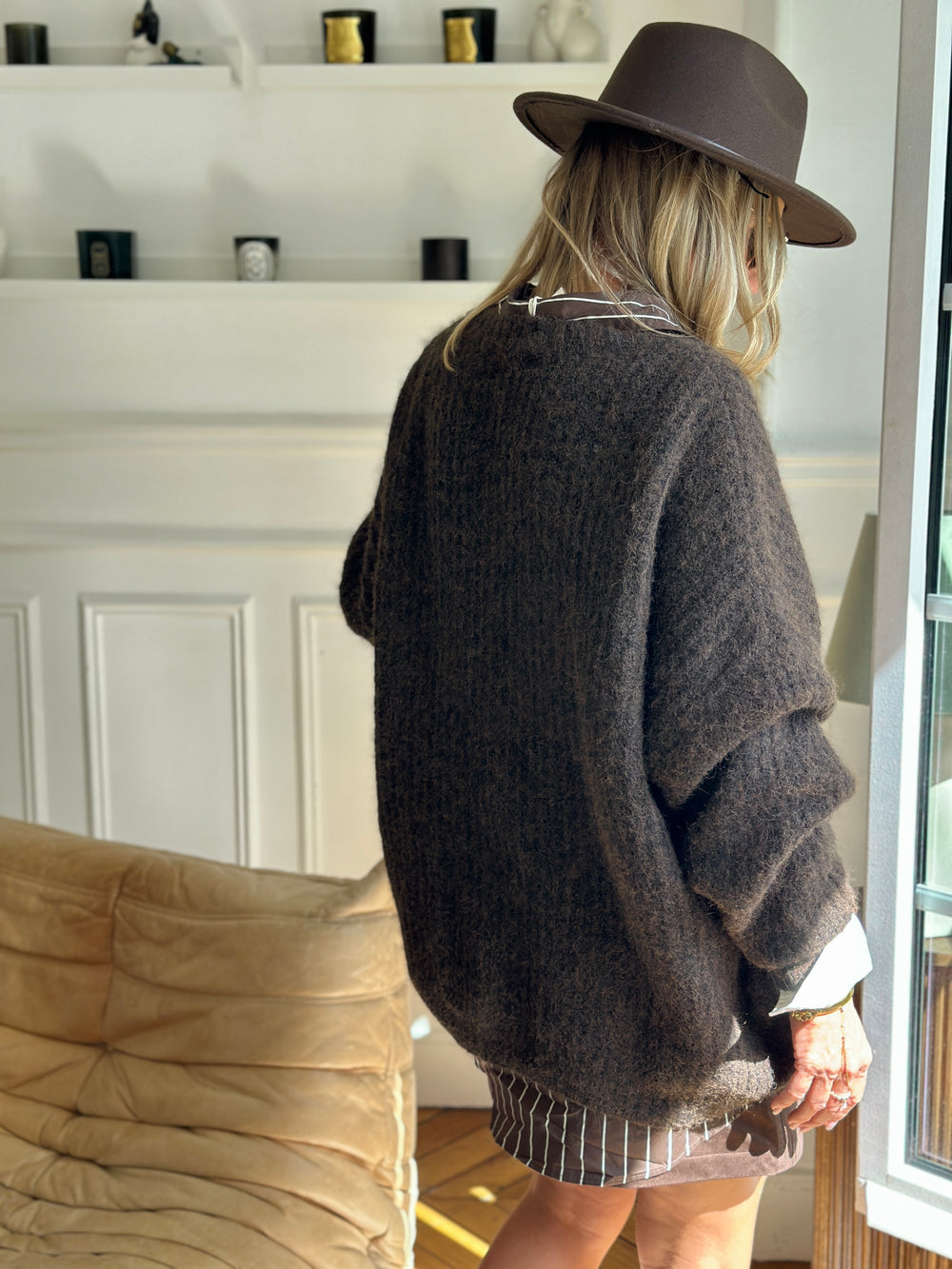 Pull maille choco col V JD6006