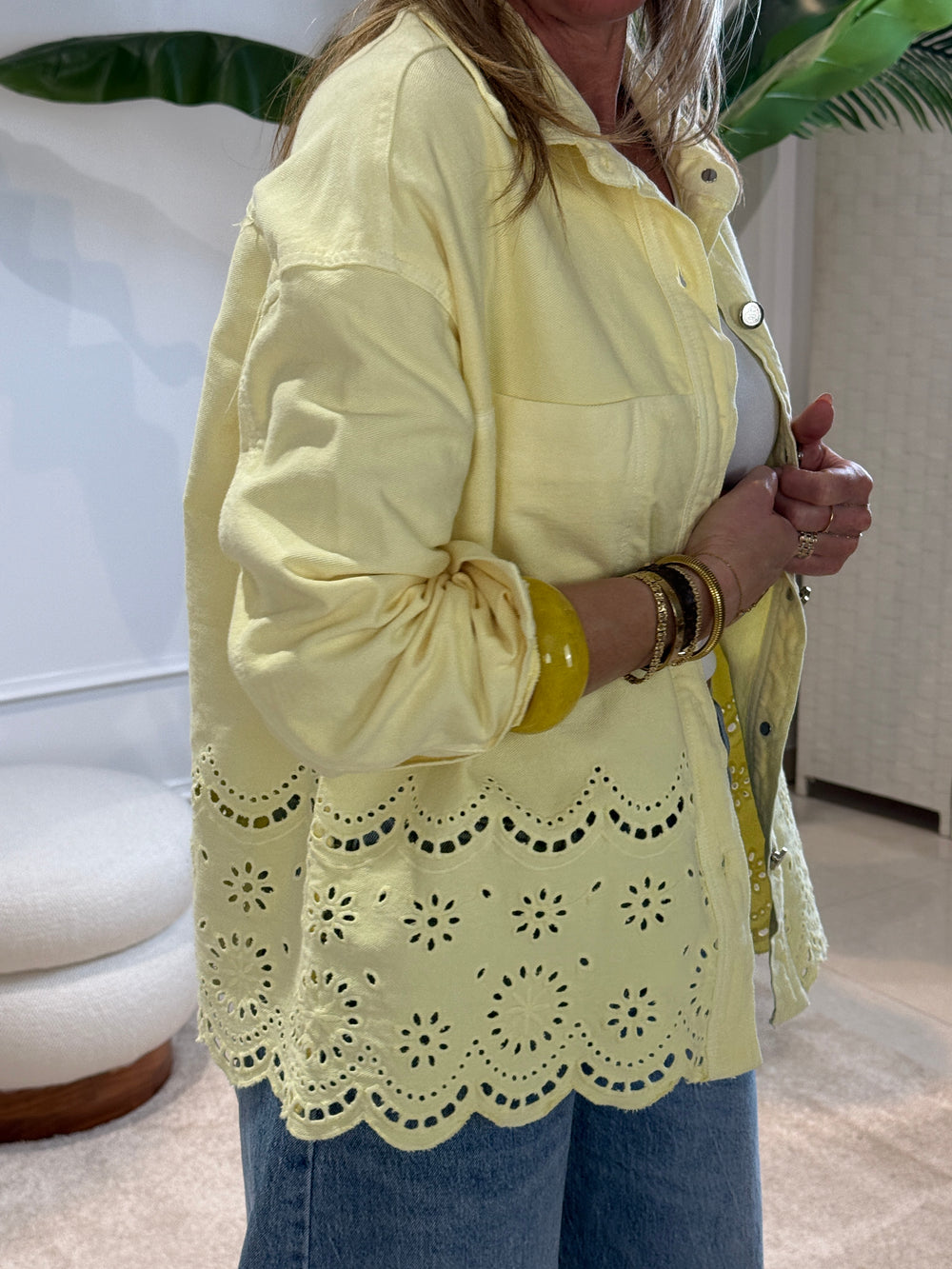 Chemise jean brodé Jaune 70076