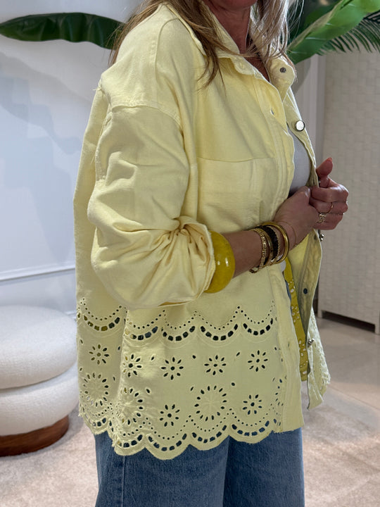 Chemise jean brodé Jaune 70076