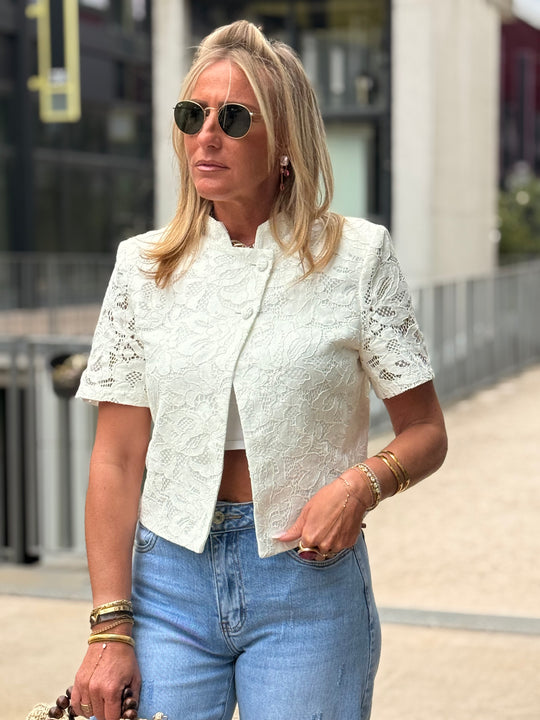 Veste croisée dentelle blanc 27537