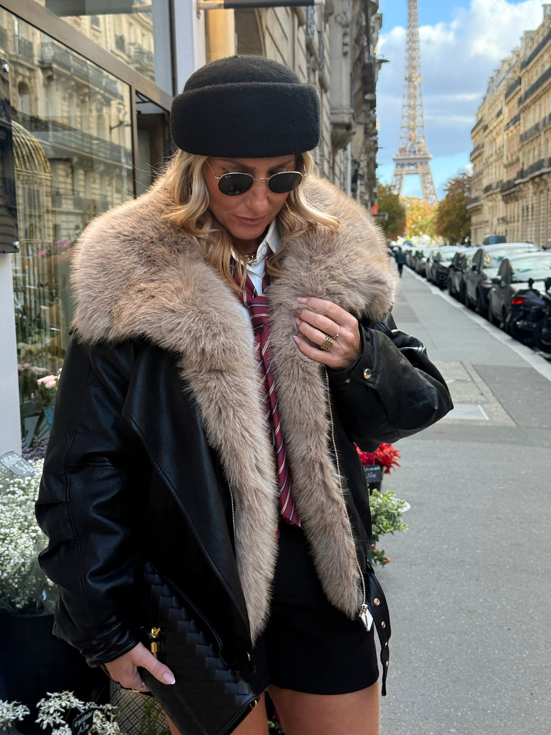 Veste similicuir fourrure amovible 202318 Noir