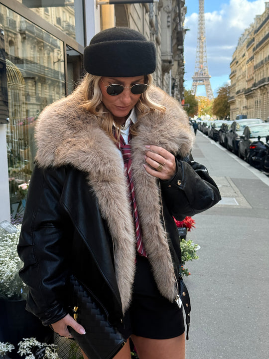 Veste similicuir fourrure amovible 202318 Noir