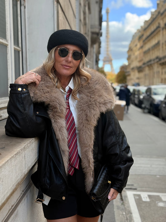 Veste similicuir fourrure amovible 202318 Noir