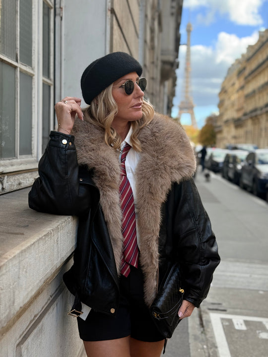 Veste similicuir fourrure amovible 202318 Noir