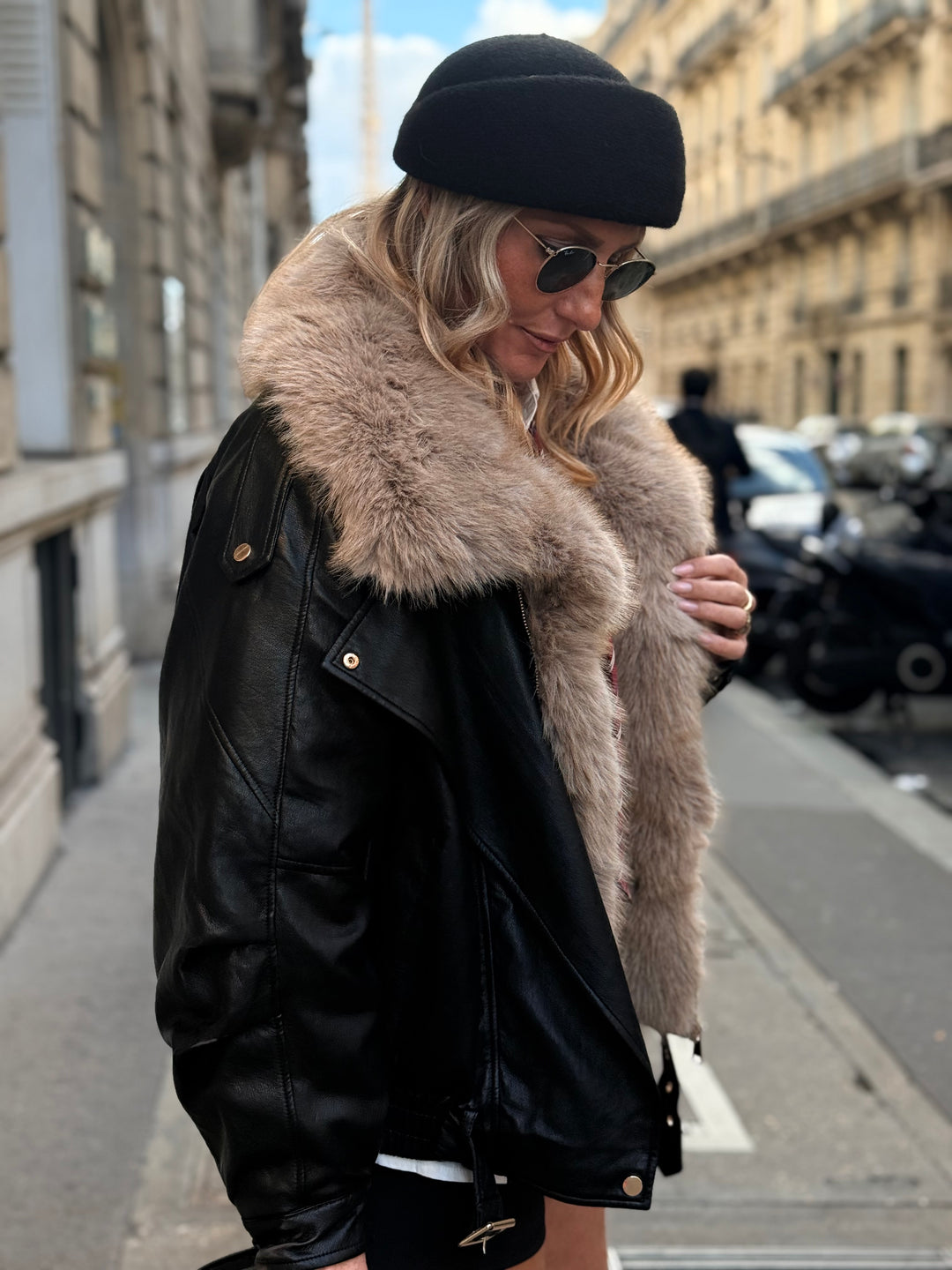 Veste similicuir fourrure amovible 202318 Noir