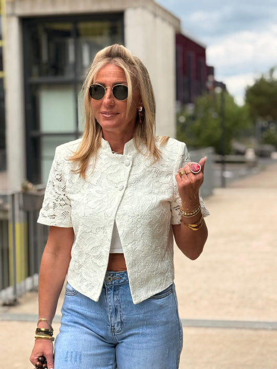 Veste croisée dentelle blanc 27537