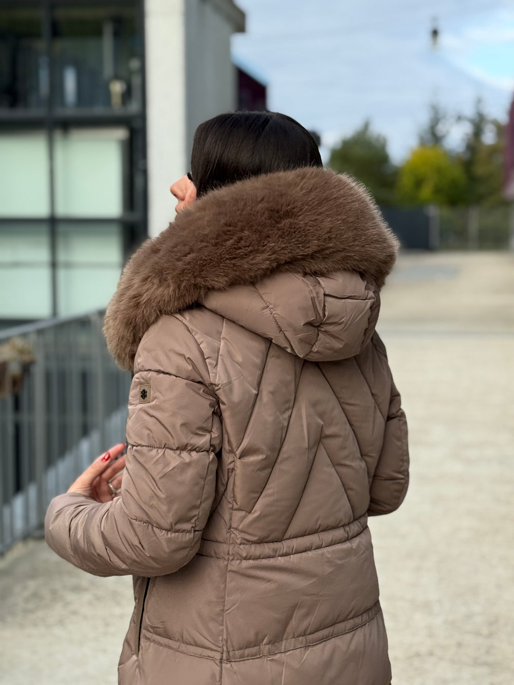 Doudoune longue capuche fourrure TAUPE 25510