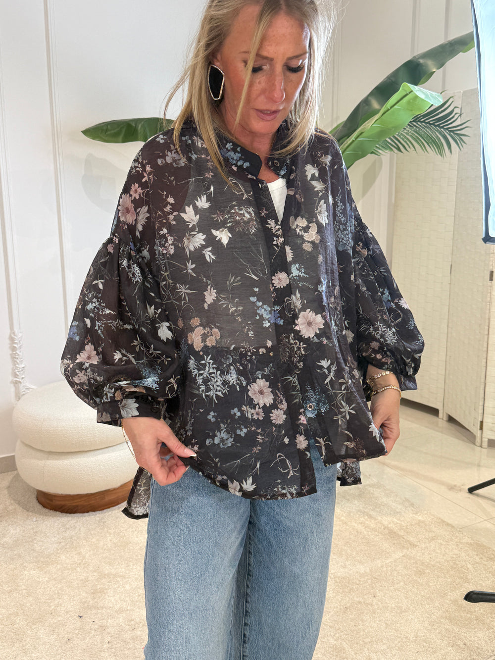 Chemise loose boutons fleuri 90364