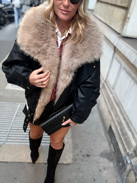 Veste similicuir fourrure amovible 202318 Noir