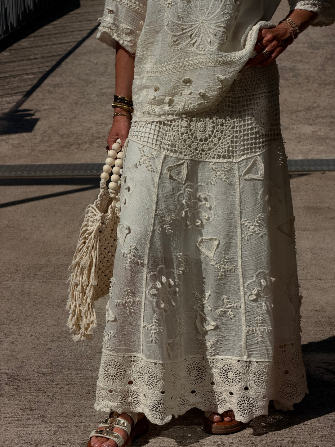 Jupe broderie anglaise beige