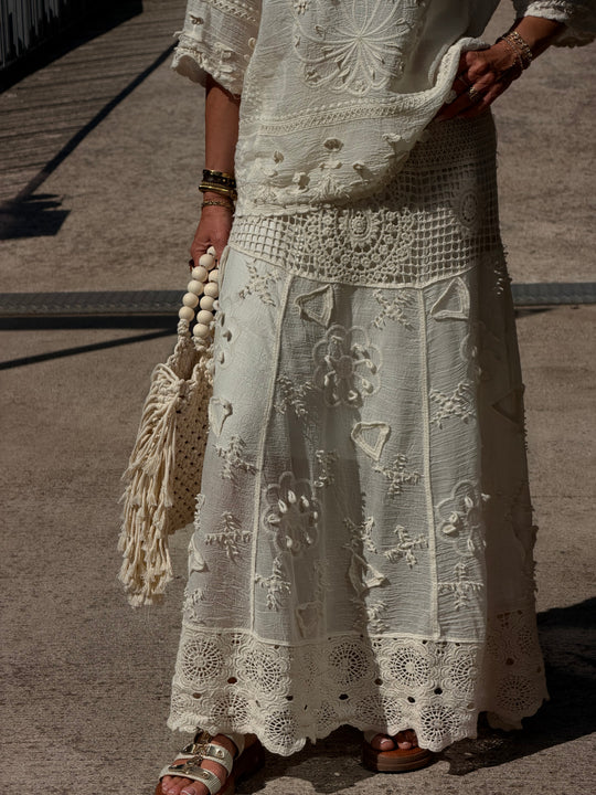 Jupe broderie anglaise beige