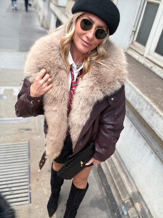 Veste similicuir fourrure amovible 202318 Bordeaux