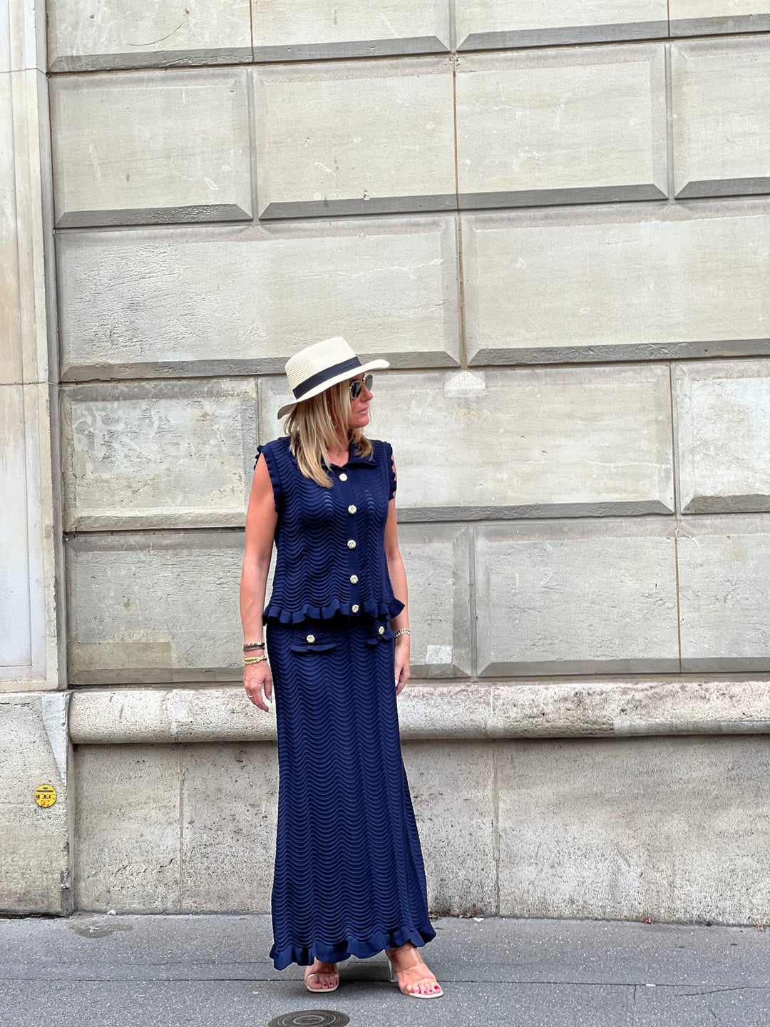 Ensemble top et jupe longue Bleu marine 10133