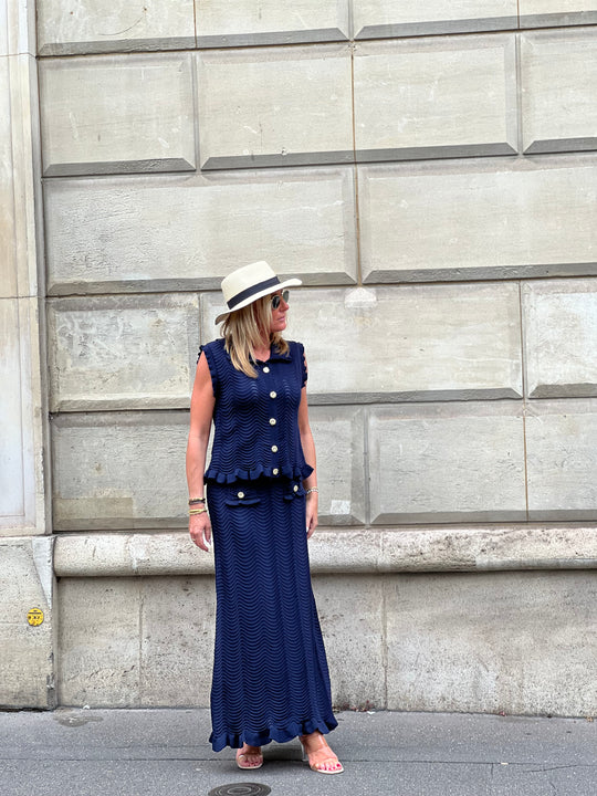Ensemble top et jupe longue Bleu marine 10133