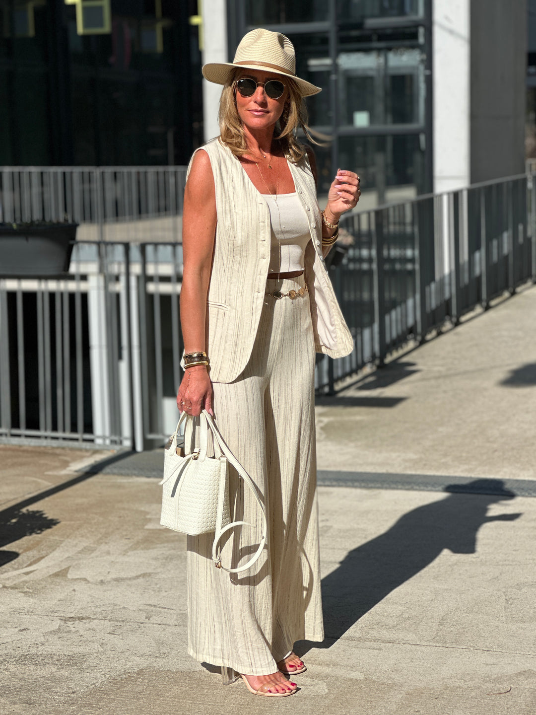 Pantalon lin beige Yazi 11215P