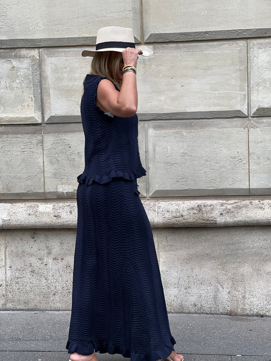 Ensemble top et jupe longue Bleu marine 10133