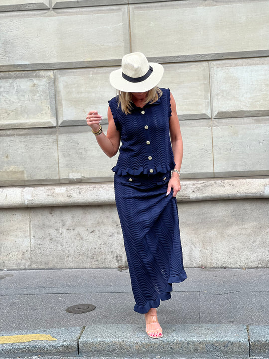 Ensemble top et jupe longue Bleu marine 10133
