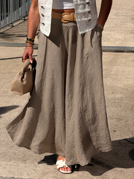 Jupe élastique avec ceinture paille Taupe