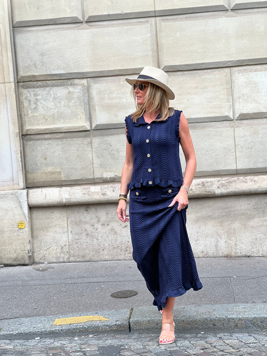 Ensemble top et jupe longue Bleu marine 10133