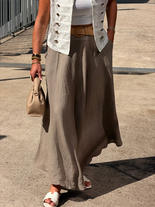 Jupe élastique avec ceinture paille Taupe
