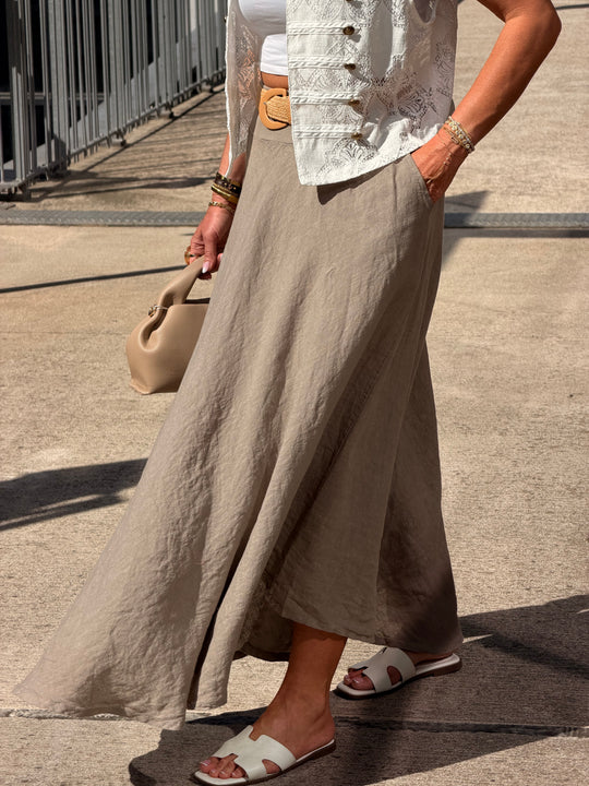 Jupe élastique avec ceinture paille Taupe