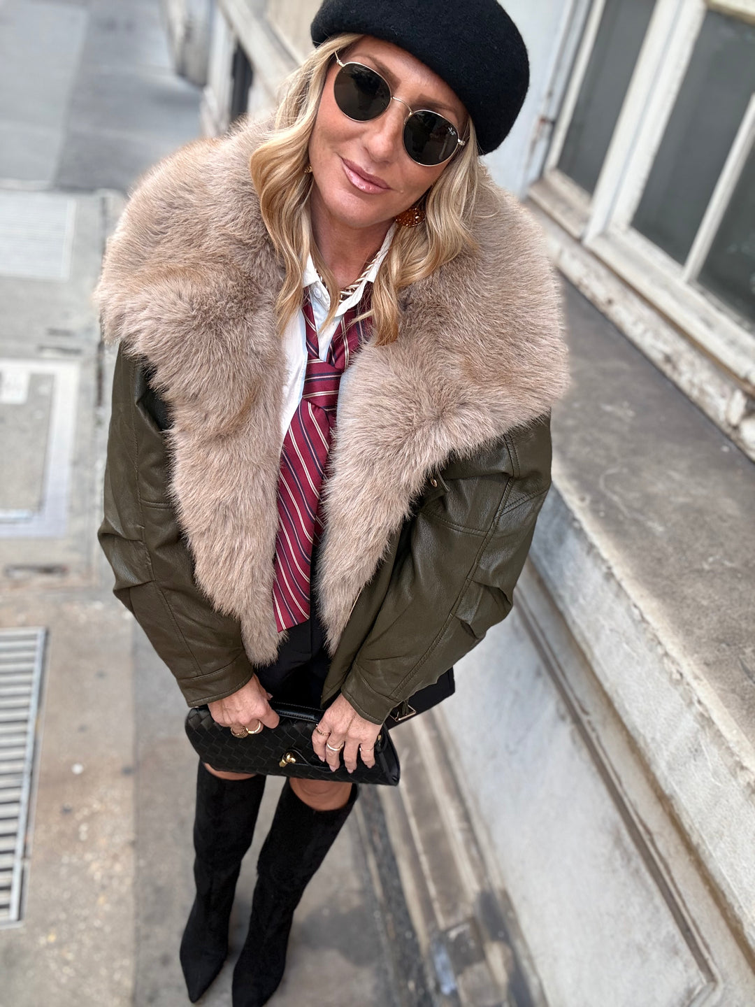 Veste similicuir fourrure amovible 202318 Kaki