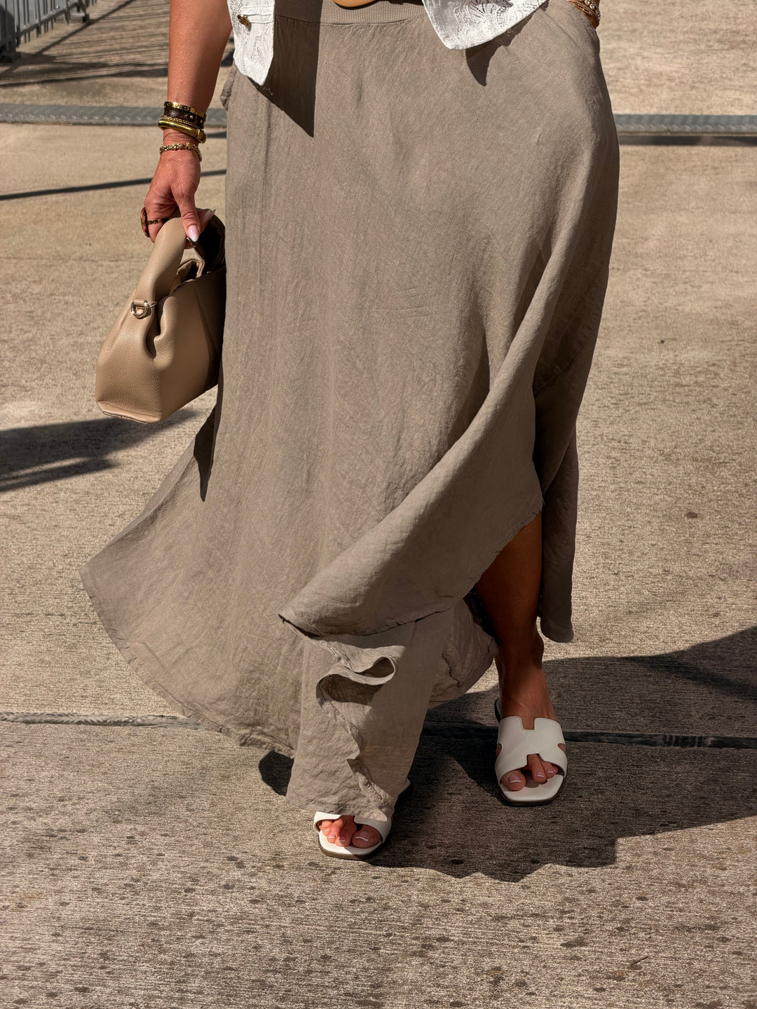 Jupe élastique avec ceinture paille Taupe