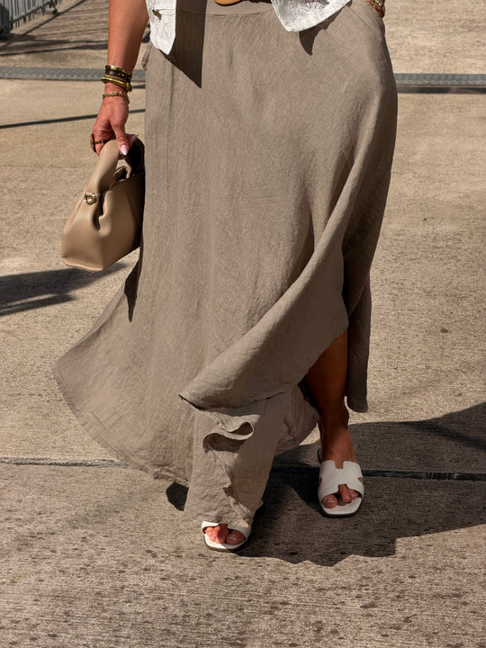 Jupe élastique avec ceinture paille Taupe