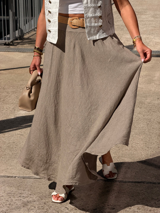 Jupe élastique avec ceinture paille Taupe