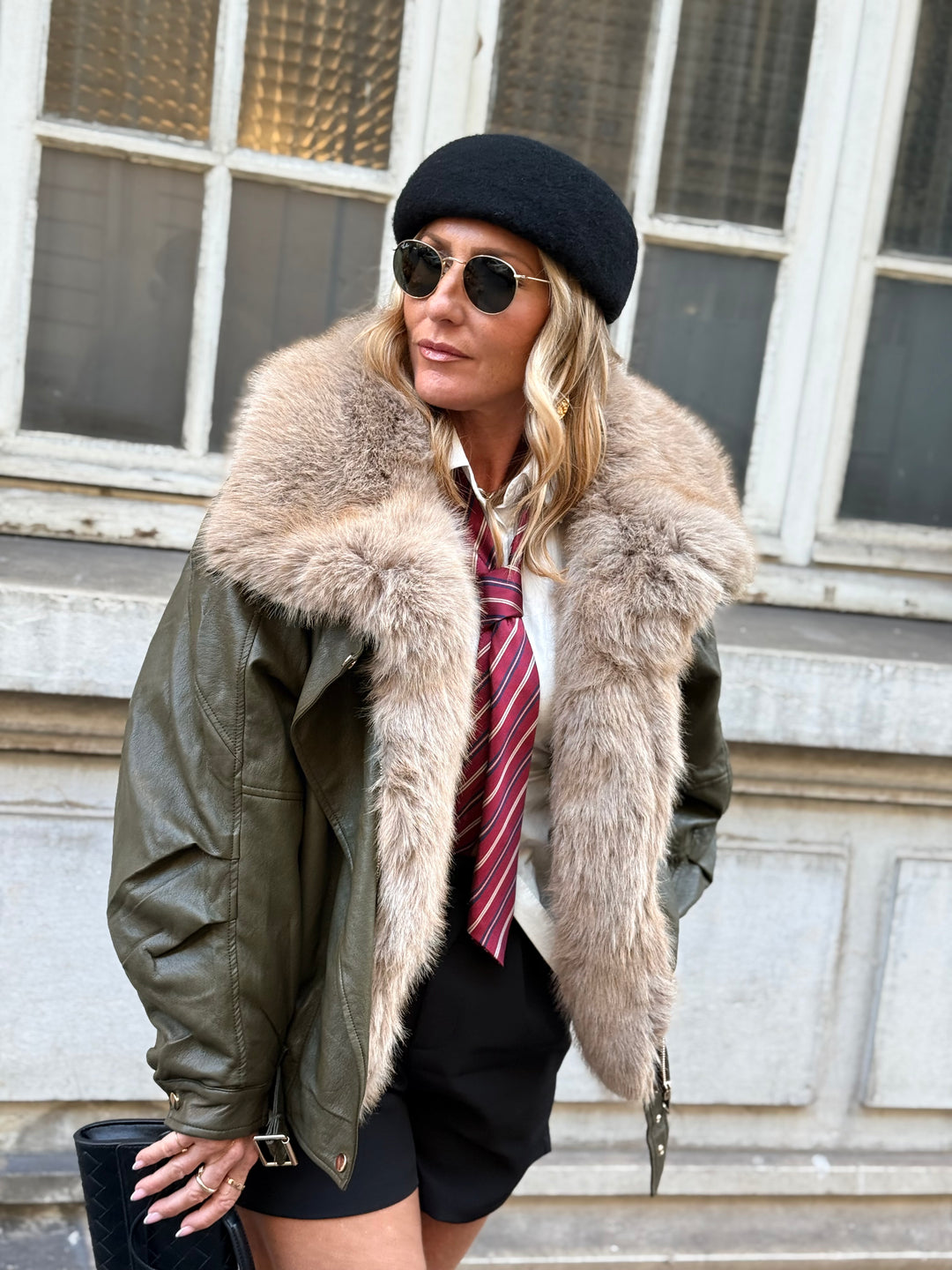 Veste similicuir fourrure amovible 202318 Kaki
