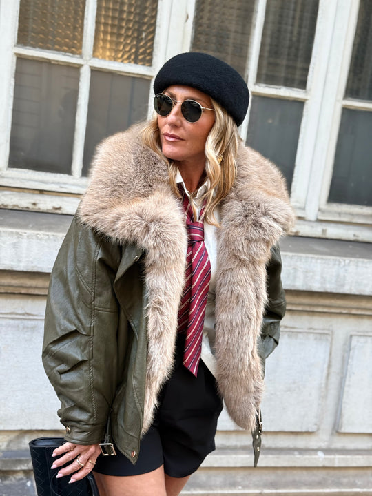 Veste similicuir fourrure amovible 202318 Kaki