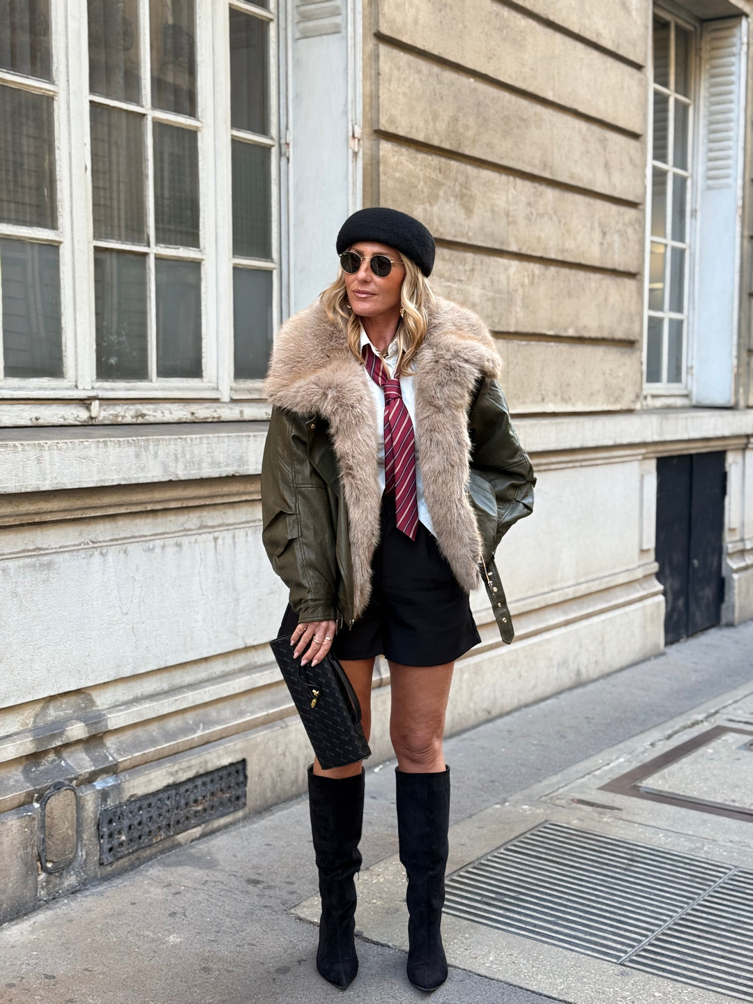 Veste similicuir fourrure amovible 202318 Kaki