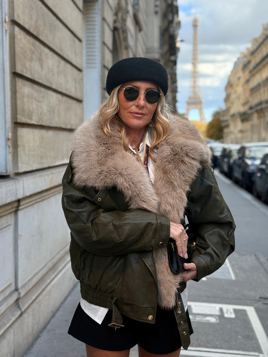 Veste similicuir fourrure amovible 202318 Kaki
