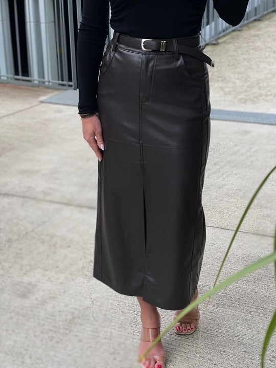 Jupe similicuir tube fente  Choco 7652-1