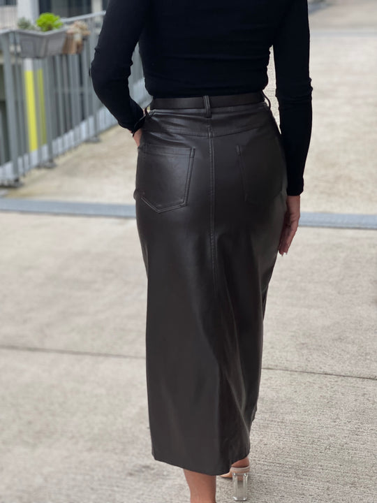 Jupe similicuir tube fente  Choco 7652-1