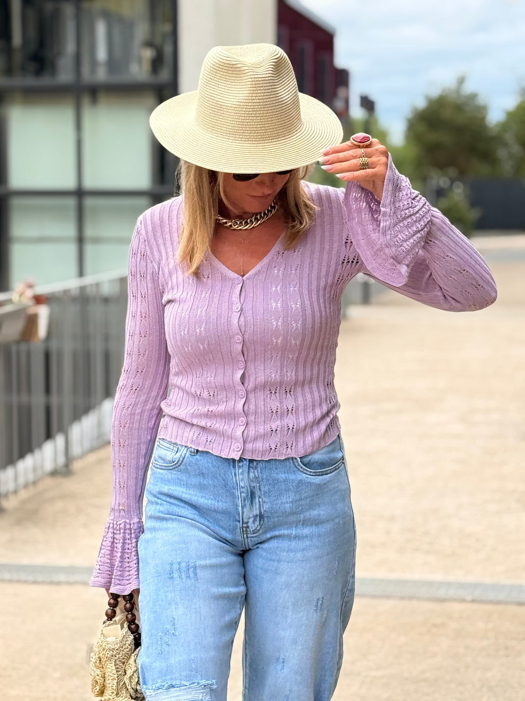 Gilet court manches volant Lila