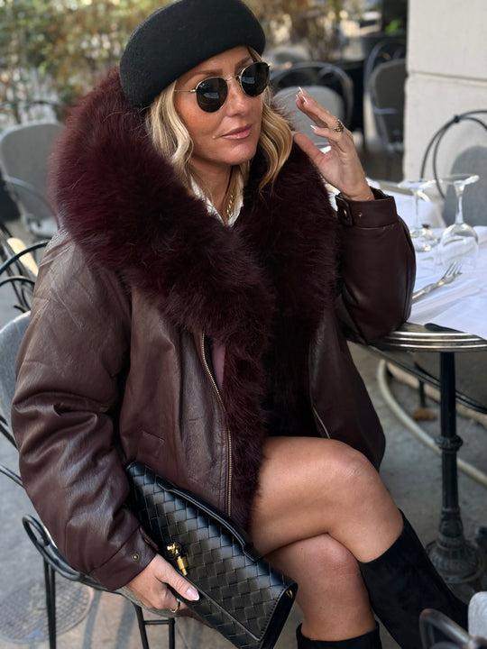 Veste bombers similicuir Capuche Bordeaux  202317