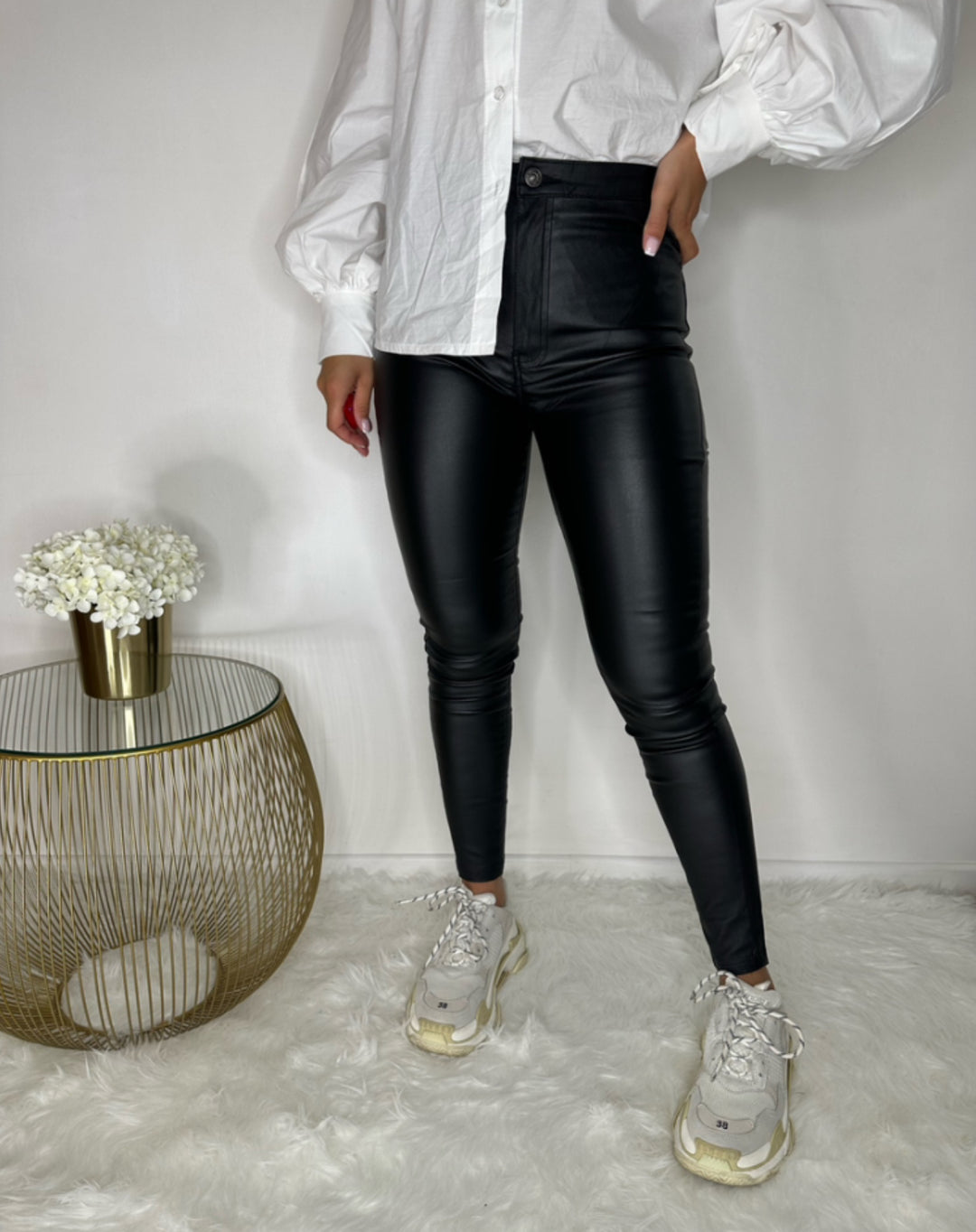 Pantalon slim similicuir Noir/ S-799